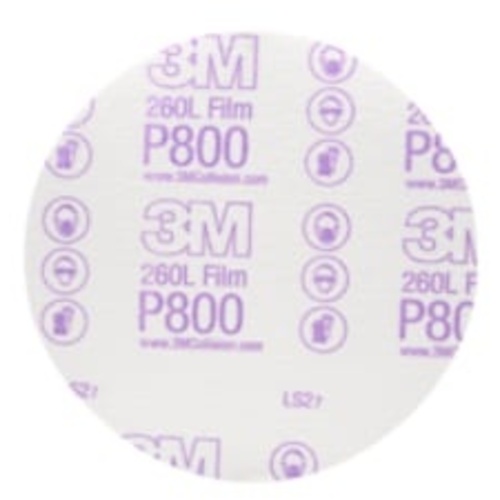3M™ Hookit™ Finishing Film Abrasive Disc 260L, 00970, 6 in, P800, 100
discs per carton, 4 cartons per case
