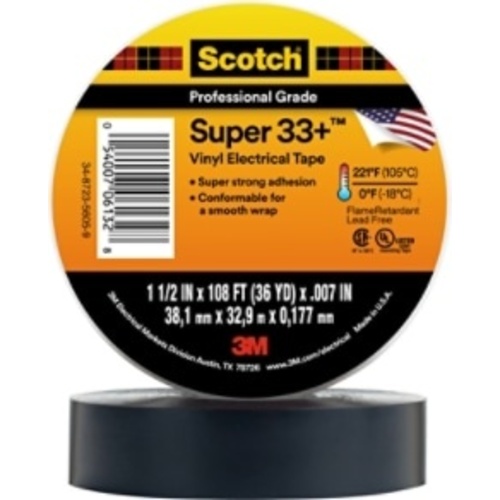 ‎Scotch Super 33+ Vinyl Electrical Tape 1-1/2″ × 36 yd 1-1/2″ Core Black