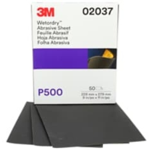 3M Wetordry Abrasive Sheet 02037 P500 9″ × 11″ 50 sheets per
carton 5 cartons per case
