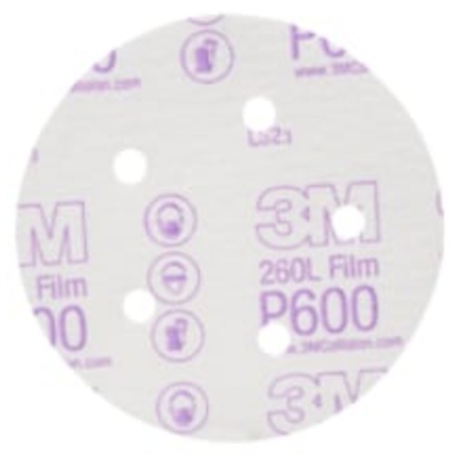 3M™ Hookit™ Finishing Film Abrasive Disc 260L, 01055, 5 in, Dust Free,
P600, 100 discs per pack, 4 pack per case