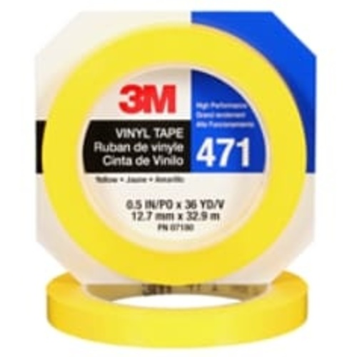 3M Vinyl Tape 471 Yellow 1/2″ × 36 yd 5.2 mil