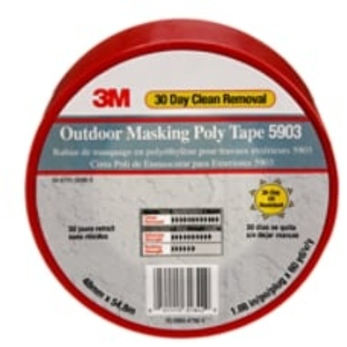 3M Outdoor Masking Poly Tape 5903 Red 48 mm × 54.8 m 7.5 mil Individually Wrapped Conveniently Packaged