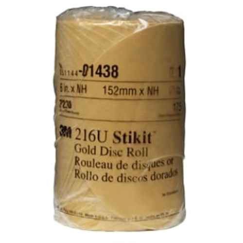 3M™ Stikit™ Gold Disc Roll, 01438, 6 in, P220, 175 discs per roll, 6
rolls per case
