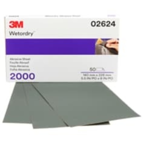 3M Wetordry Abrasive Sheet 02624 2000 heavy duty 5 1/2″ × 9″ 
50 sheets per carton 5 cartons per case