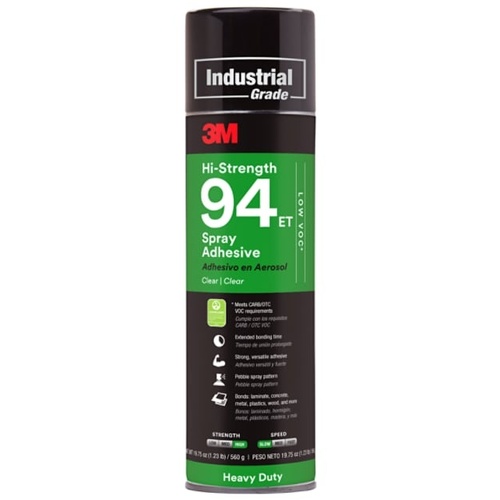 3M Hi-Strength Spray Adhesive 94 ET Low VOC <20% Clear 24 fl oz Can (Net Wt 19.8 oz)