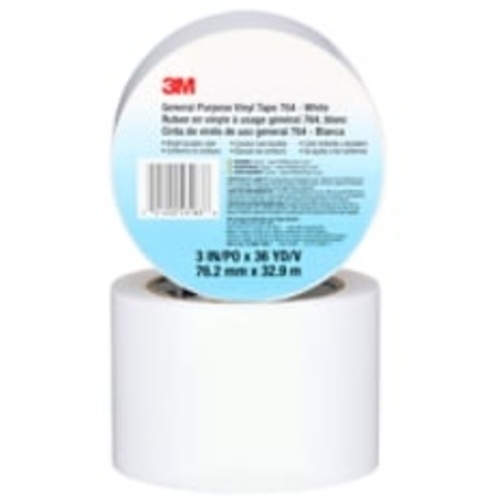 3M General Purpose Vinyl Tape 764 White 3″ × 36 yd 5 mil Individually Wrapped Conveniently Packaged