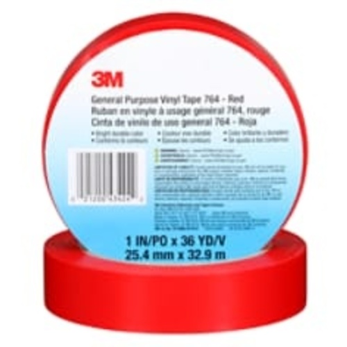 3M General Purpose Vinyl Tape 764 Red 1″ × 36 yd 5 mil Individually Wrapped Conveniently Packaged