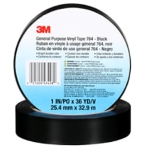 3M General Purpose Vinyl Tape 764 Black 1″ × 36 yd 5 mil Individually Wrapped Conveniently Packaged
