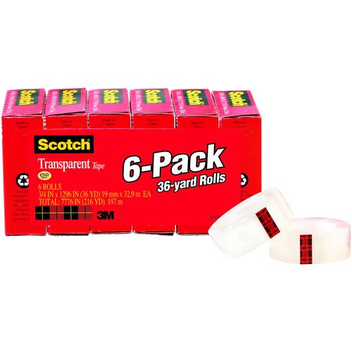 Scotch Transparent Tape 600K6 Clear 3/4 in. × 1000″