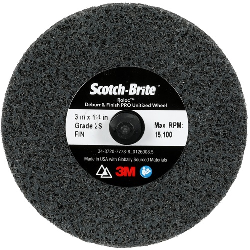 Scotch-Brite Roloc Deburr and Finish PRO Unitized Wheel TR 3″ × 1/4″ x NH 2S FIN