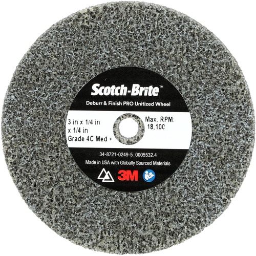 Scotch-Brite Deburr and Finish PRO Unitized Wheel 3″ × 1/4″ × 1/4″ 4C MED+