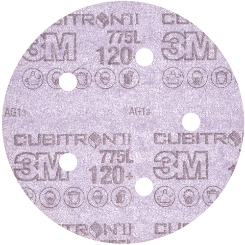 3M™ Cubitron™ II Hookit™ Film Disc 775L, 120+, 5 in x NH, D/F 5HL, Die
500FH, 50 per inner, 250 per case