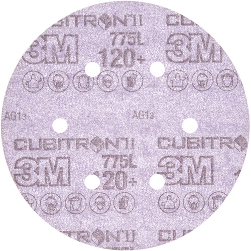 3M™ Cubitron™ II Hookit™ Film Disc 775L, 120+, 6 in x NH, D/F 6HL, Die
600HZ, 50 per inner, 250 per case