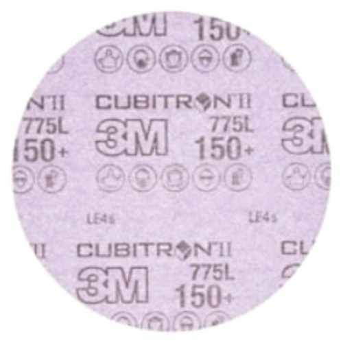 3M™ Cubitron™ II Hookit™ Film Disc 775L, 150+, 6 in x NH, Die 600Z, 50
per inner, 250 per case