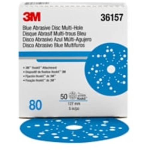 3M™ Hookit™ Blue Abrasive Disc 321U Multi-hole, 36157, 5 in, 80, 50
discs per carton, 4 cartons per case