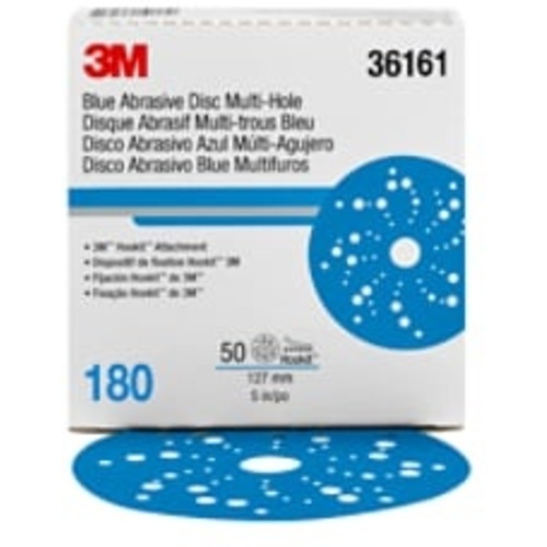 3M™ Hookit™ Blue Abrasive Disc 321U Multi-hole, 36161, 5 in, 180, 50
discs per carton, 4 cartons per case
