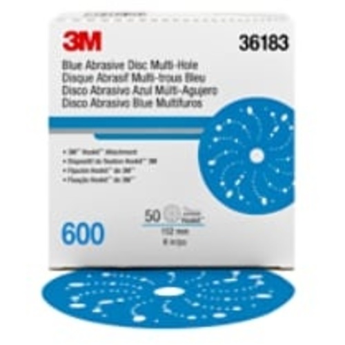 3M™ Hookit™ Blue Abrasive Disc 321U Multi-hole, 36183, 6 in, 600, 50
discs per carton, 4 cartons per case