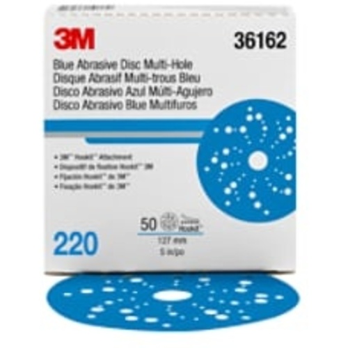 3M™ Hookit™ Blue Abrasive Disc Multi-hole, 36162, 5 in, 220 grade, 50
discs per carton, 4 cartons per case