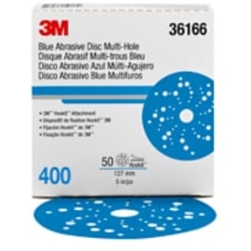 3M™ Hookit™ Blue Abrasive Disc Multi-hole, 36166, 5 in, 400 grade, 50
discs per carton, 4 cartons per case