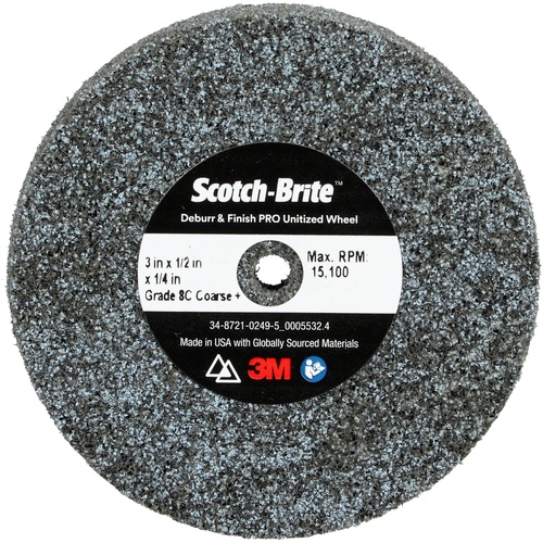 Scotch-Brite Deburr and Finish PRO Unitized Wheel 3″ × 1/2″ × 1/4″ 8C CRS+