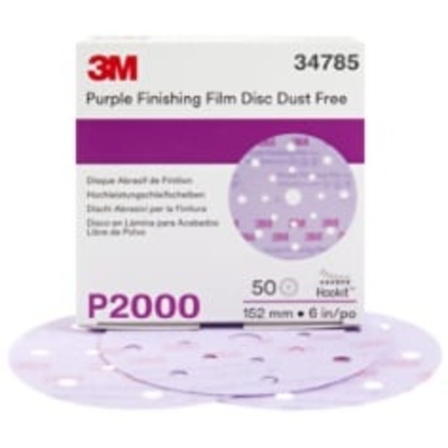 3M™ Hookit™ Finishing Film Disc Dust-Free, 34785, 6 in, 17 Hole, P2000,
50 discs per carton, 4 cartons per case