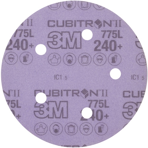 3M™ Cubitron™ II Hookit™ Film Disc 775L, 240+, 5 in x NH, D/F 5HL, Die
500FH, 50 per inner, 250 per case