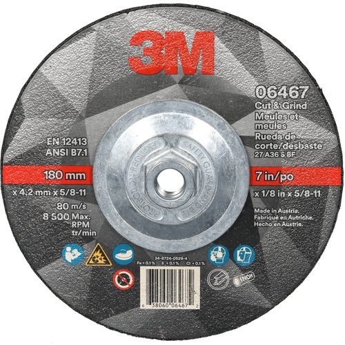 ‎3M Cut & Grind Wheel 06467 Type 27 7″ × 1/8″ × 5/8″-11 Quick Change