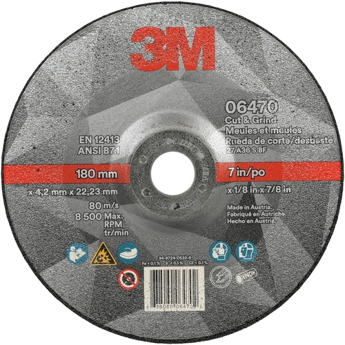 3M Cut & Grind Wheel 06470 Type 27 7″ × 1/8″ × 7/8″