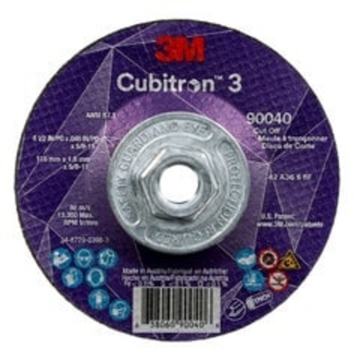 ‎3M CUBITRON 3 CUT-OFF WHEEL, 36+, T27, 4-1/2 IN × 0.045 IN × 5/8 IN-11 (115 × 1.6 MM × 5/8-11 IN), ANSI