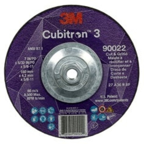 ‎3M CUBITRON 3 CUT AND GRIND WHEEL, 36+, T27, 7 IN × 5/32 IN × 5/8 IN-11 (180 × 4.2 MM × 5/8-11 IN), ANSI