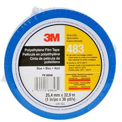 3M Polyethylene Tape 483 Blue 1″ × 36 yd 5.0 mil Individually Wrapped Conveniently Packaged