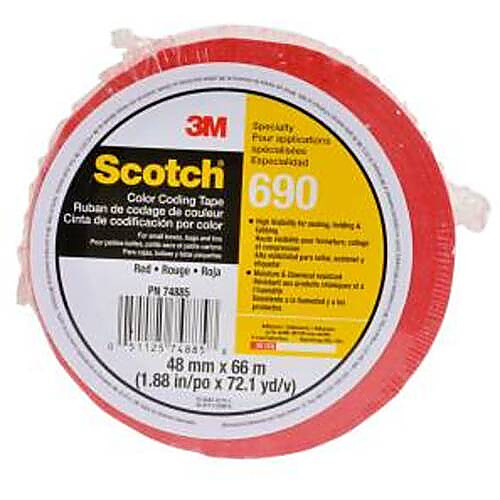 Scotch Color Coding Tape 690 Red 48 mm × 66 m Individually Wrapped Conveniently Packaged
